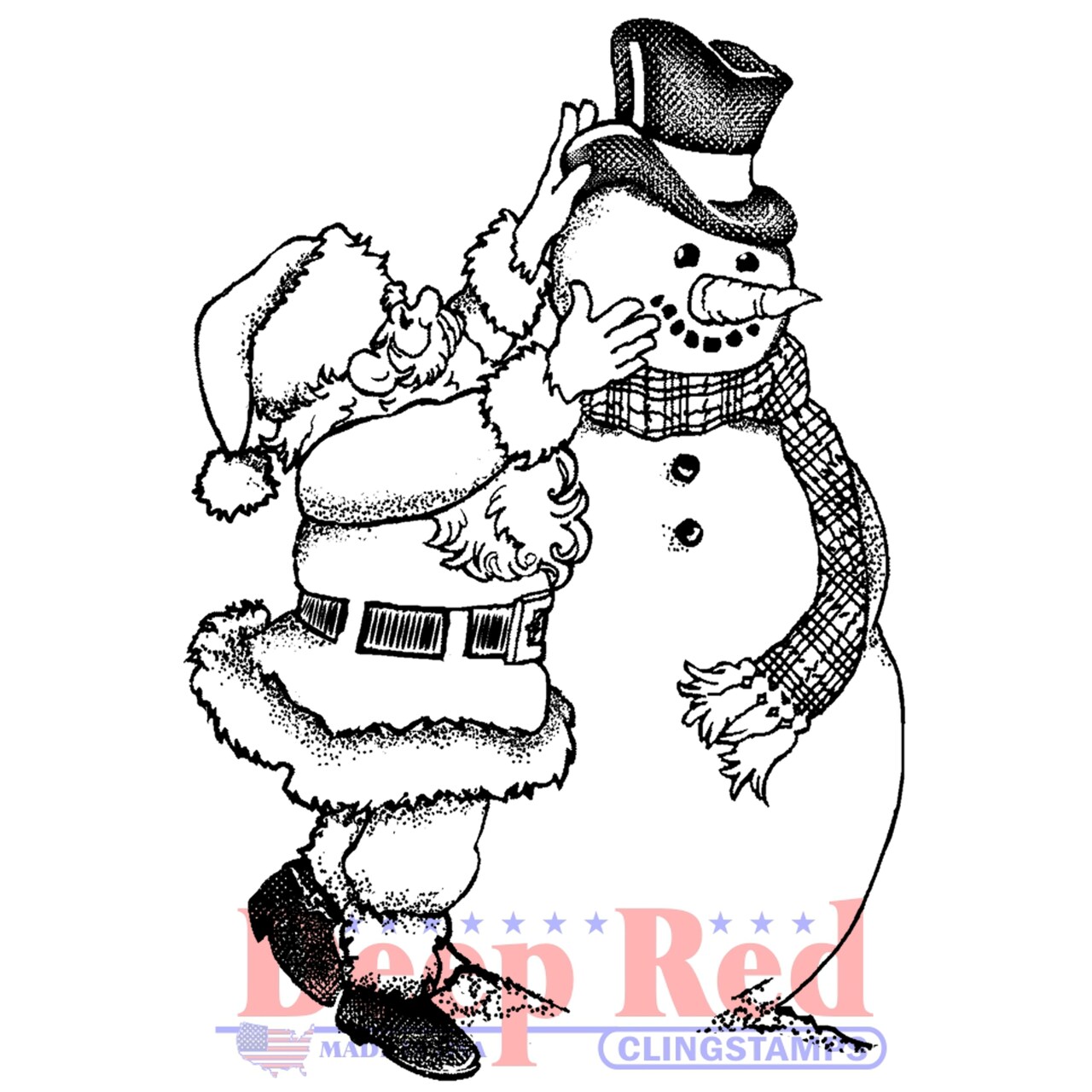 Deep Red Stamps Santa and Snowman Rubber Cling Stamp 2.1 x 3.1 inches